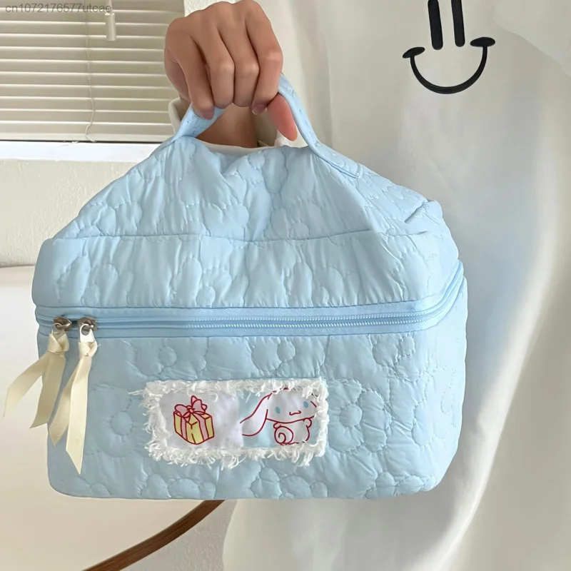 Sanrio Melody Cinnamoroll Hello Kitty Soft Cotton Cosmetic Bags Women\'s Zipper Large Capacity Cute Makeup Bag Storage Bag