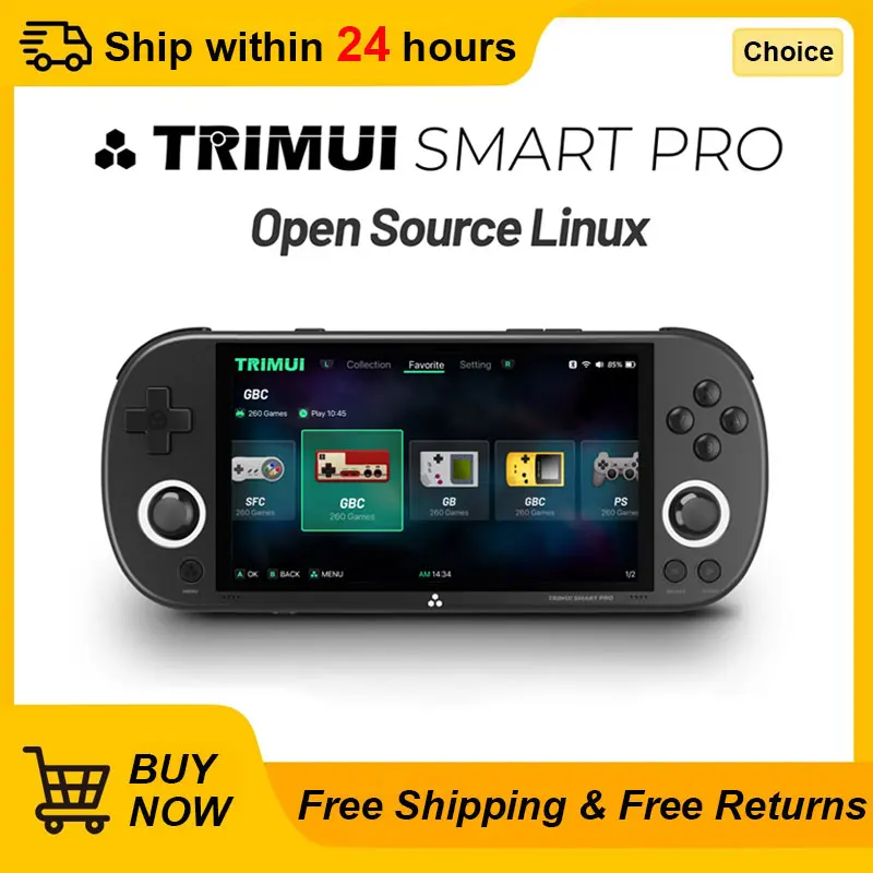 New Trimui Smart Pro Handheld Game Console 4.96\'\'IPS Screen Linux System Joystick RGB Lighting Smartpro Retro Video Game Player