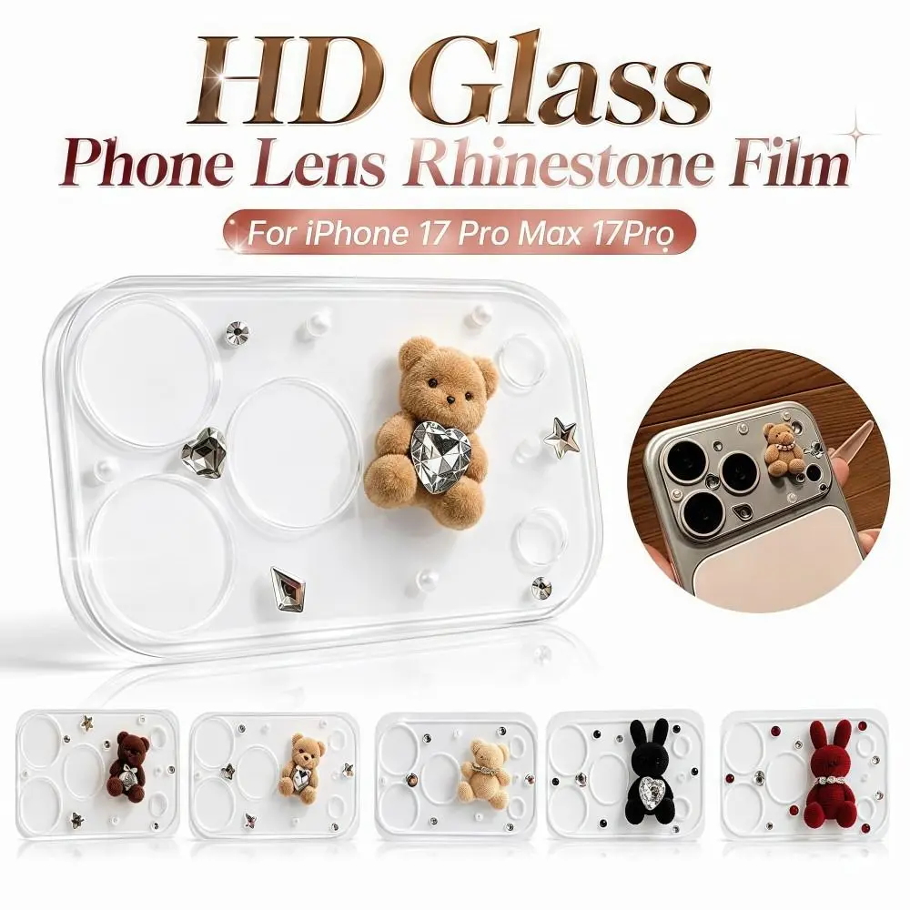 Transparent Glass Phone Camera Lens Protector Sparkling Clear HD Phone Lens Glass Rhinestone Film for iPhone 17 Pro Max 17Pro