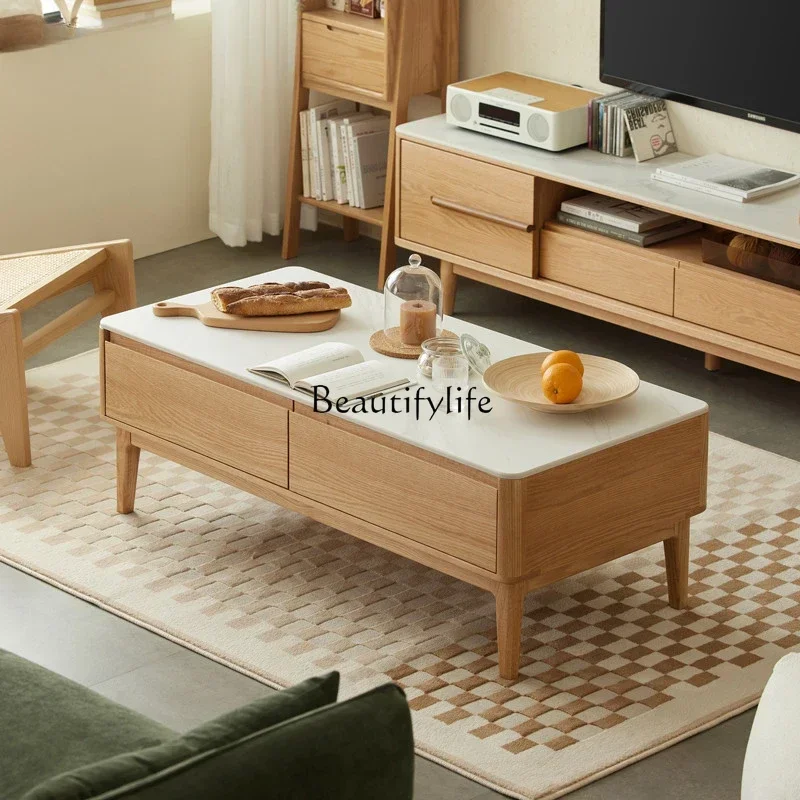 

D333Solid wood modern simple log coffee table living room oak rock board tea table