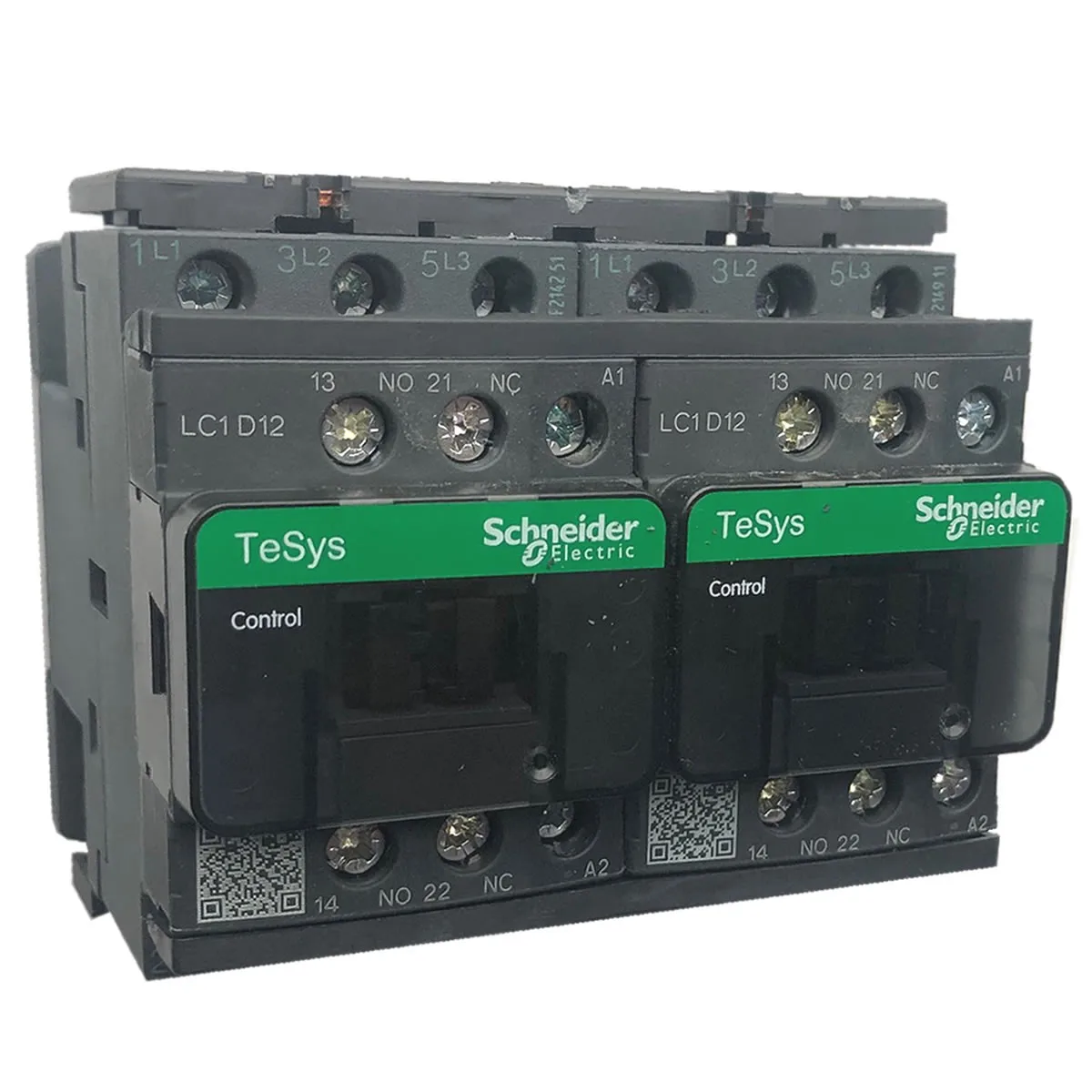 Deca reversing contactor - 3P(3 NO) - AC-3 - = 440 V 12 A - 110 V AC coil LC2D12F7 LC2D12F7C = 2 * LC1D12F7C + LAD9V2