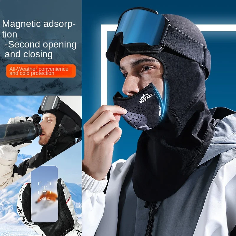 Winter Magnetic Ski Mask Men  Women Outdoor Sports Cycling Plus Fleece Wind Cold Face Protection Warm Headgear Russian Toboggan