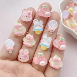 20Pcs Cute Resin Nail Art Accessories Cartoon Cherry, Bunny Ice Cream Flat Back Ornament Jewelry Making Manicure Hairwea