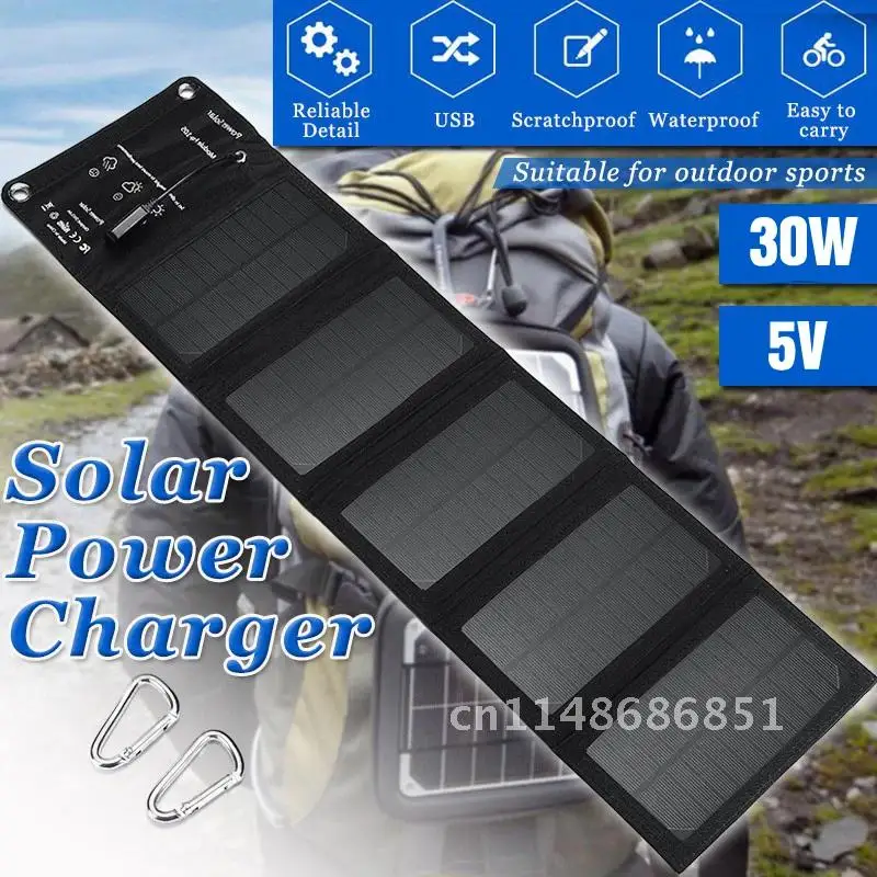 Folding Portable Solar Panel Charger 5V 30W for Cell Phone Camping Outdoor Foldable