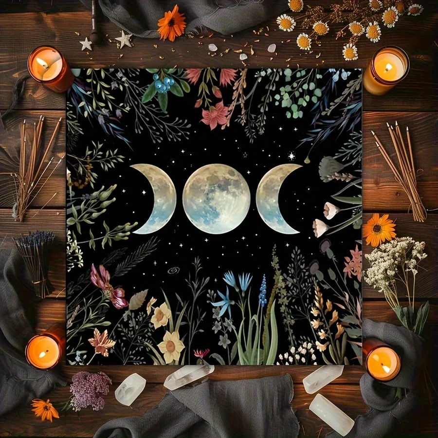 Tarot Cloth Small Tarot Cloth Neutral Mystery Tarot Tablecloth, Suitable for - Triple Moon Phase Altar Cloth & Celestial
