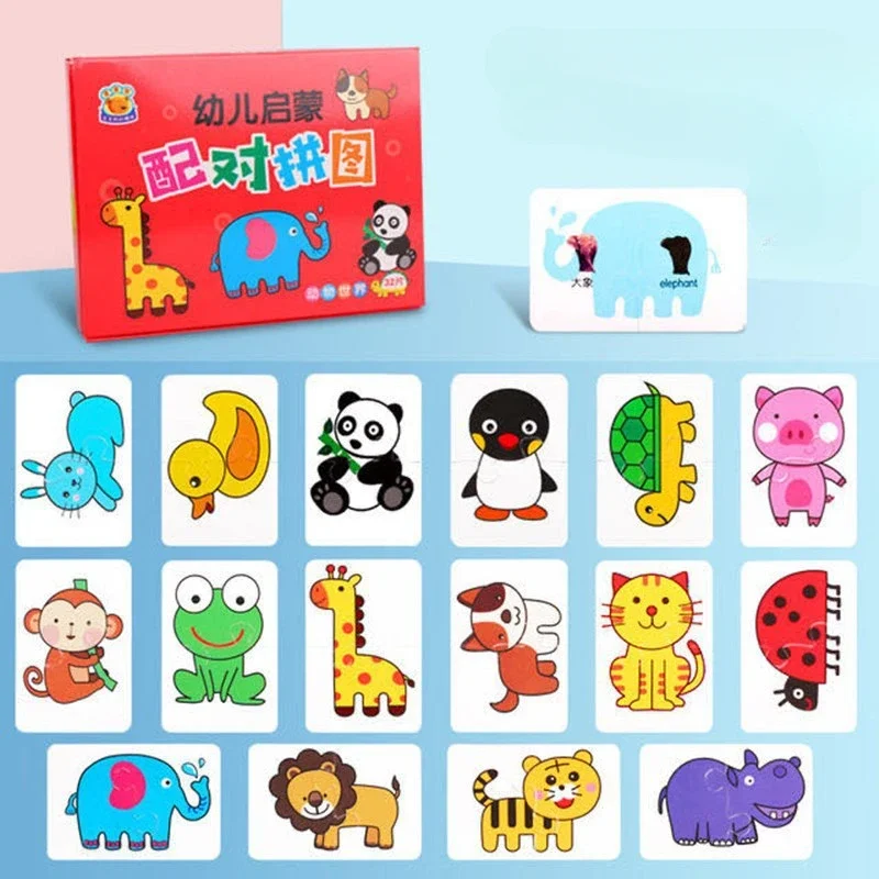 Puzzle dla dzieci ze zwierzętami dla maluchów 1 2 3 lata Chłopcy Dziewczynki Nauka Zwierząt Karty Pamięci Gra w Dopasowywanie Zabawki Edukacyjne dla Dzieci