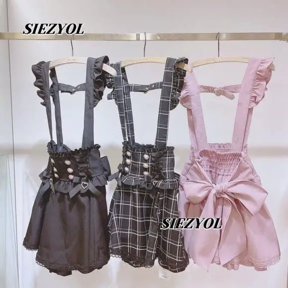 

Strap Skirt Japanese Style Mass Production Sweet Girls Ribbon Bows Diamond-encrusted Pearl Button Detachable Suspender Skirts