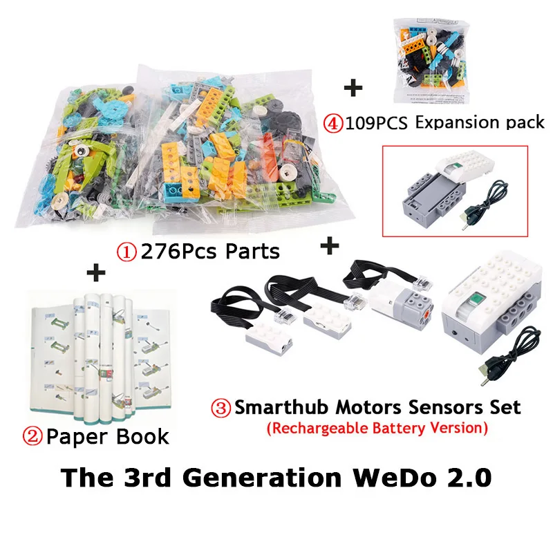 새로운 업그레이드 280-390개 위두 2.0 브릭 모터 센서 스마트허브 스크래치 3.0 호환 로봇 공학 교육용 장난감