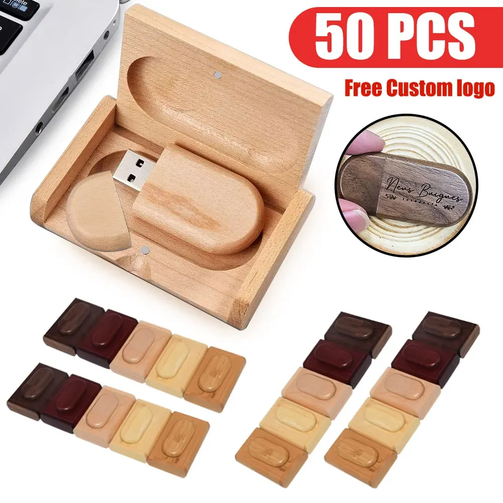 50pcs/lot Customised Logo Wooden Pen Drive USB 2.0 Flash Drive 4gb 8gb 16gb 32gb 64gb 128gb Memory Stick Photography Gift