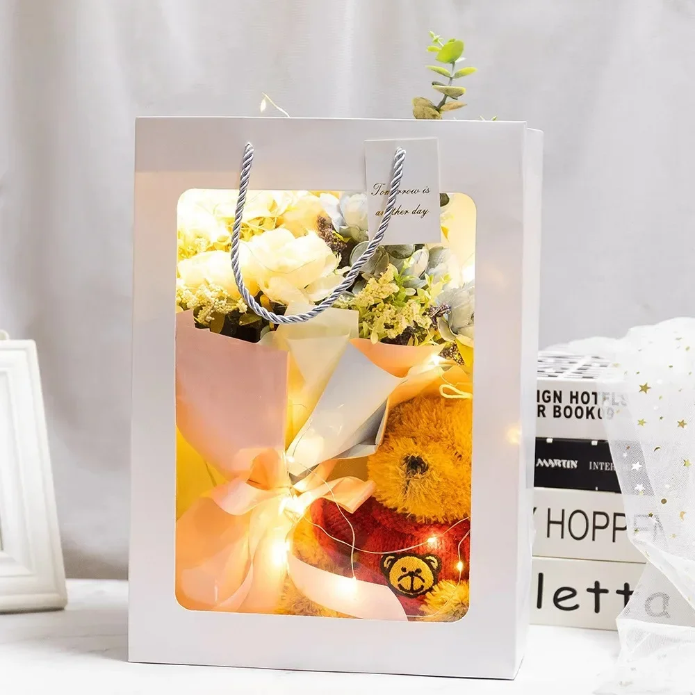 

10pcs Large Flower Handbag Wedding Gift Box Transparent Window Cookie Packaging Bag for Eid Mubarak Gift Packing Boxes