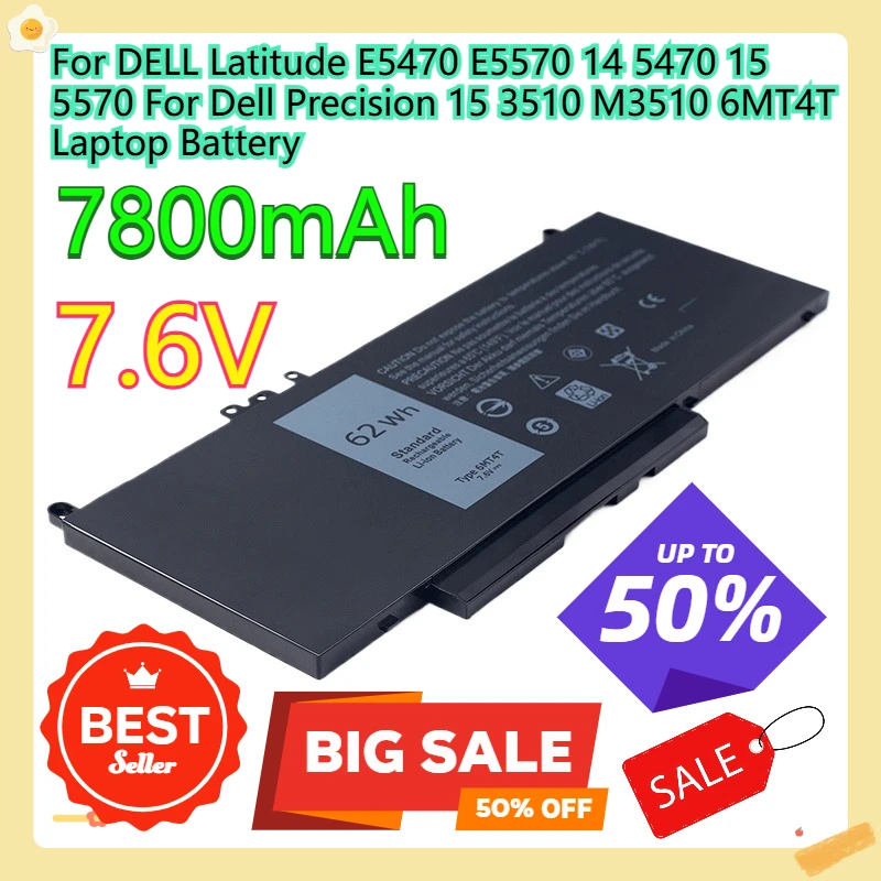 

For DELL Latitude E5470 E5570 14 5470 15 5570 For Dell Precision 15 3510 M3510 6MT4T Laptop Battery