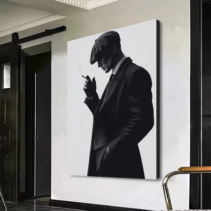 Cuadro de Lona de Gran Tamaño con Imagen Clásica de Tommy Shelby Fumando, Arte de Cillian Murphy, Película de Gánster Británico, Decoración para el Hogar o Cafetería