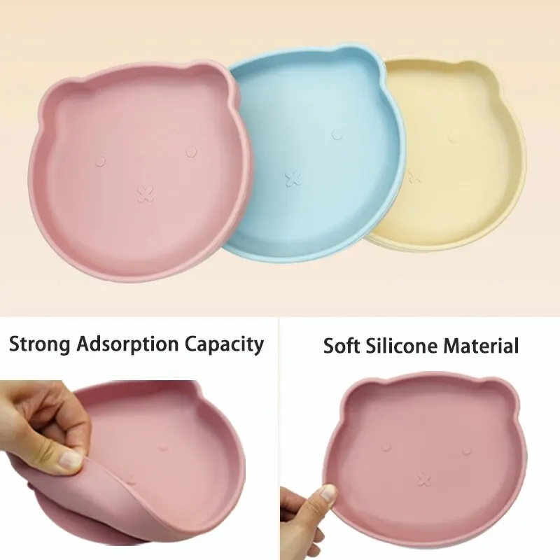 3 Piece Food Grade Silicone Dining Plate Combination Baby Feeding Dining Plate Cartoon Kids Dishes Eating Training Accessories