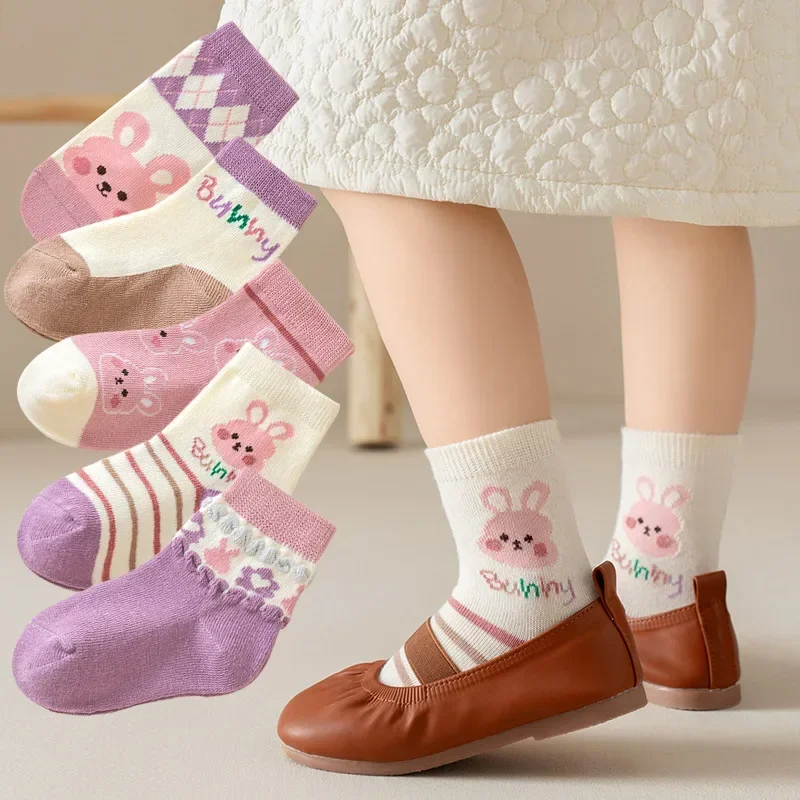 5 Pairs /lot Cute Baby Girls Socks Spring Autumn Cartoon Children Socks Infant Toddler Boy  Kids Students Socks 1-12 Years