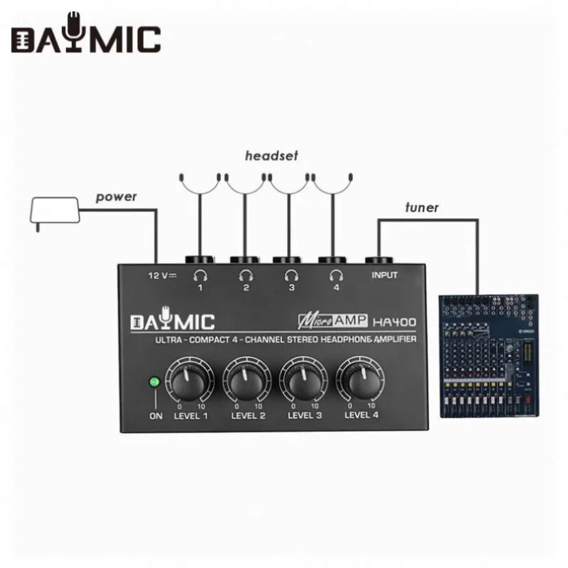 AOSHEN HA400 Profissional Headphone Amplificador Mini 4 Canais Monitor Amp Portátil Poder De Som De Alta Qualidade