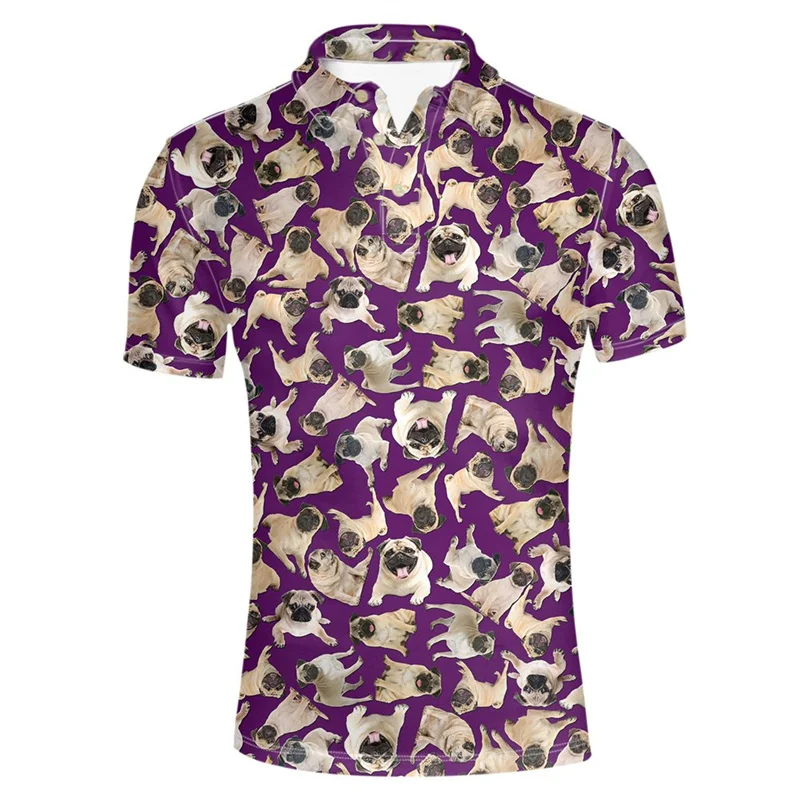 New 3d Printed Pug Polo Shirt For Men Summer Animal Dog Pattern Lapel T-shirt Casual Street Loose Short Sleeve Tops Tee Shirts