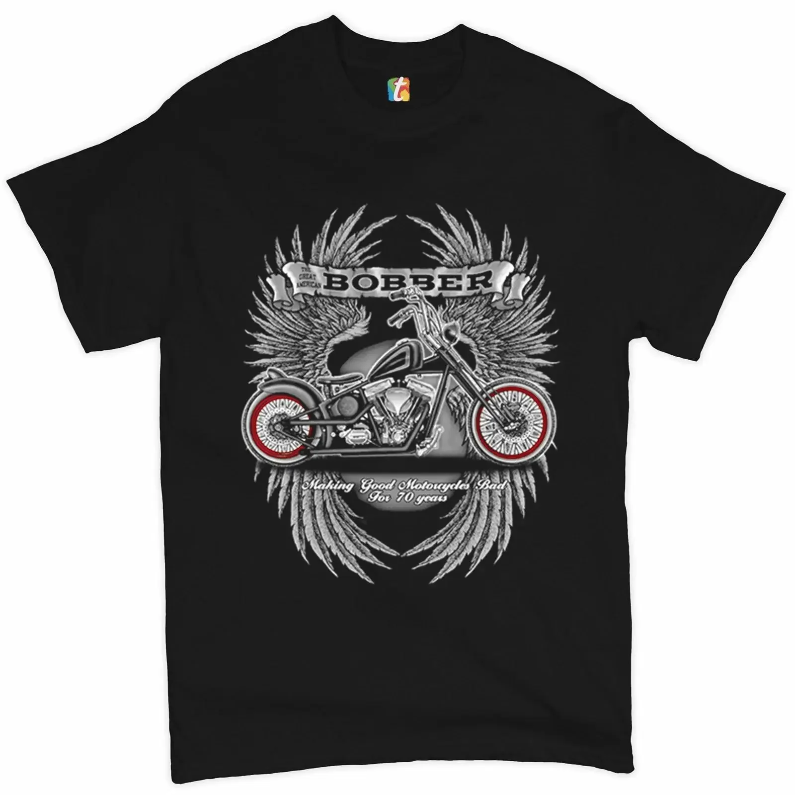 The Great American Bobber T shirt Motorcycle Enthusiast Biker Men's vintage Washed Stretched Stylish homme Unisex Casual