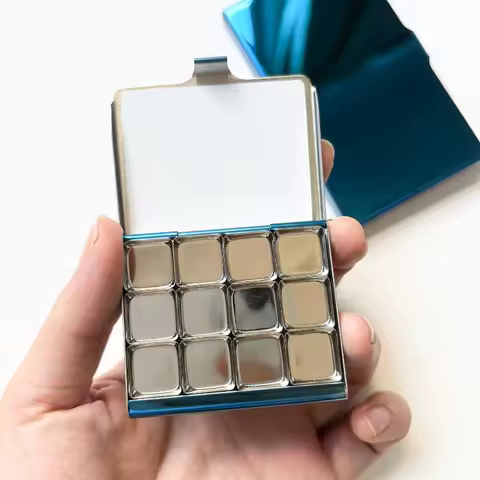 Mini Portable Magnetic Watercolor Box 12 Grid 0.5ml Stainless Steel Pigment Tray Pallete Student Travel Painting Art Supplies