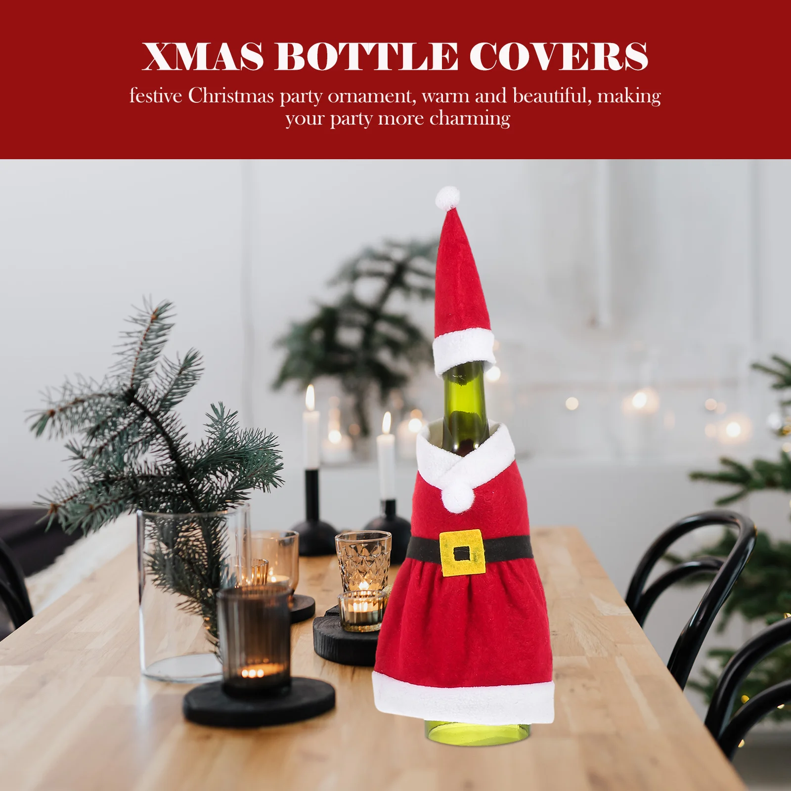 

2Pcs Xmas Christmas Santa Claus Clothes Wine Bottle Covers Red Wine Bottle Decors Party Table Cover Decorative Supplies Home Bar