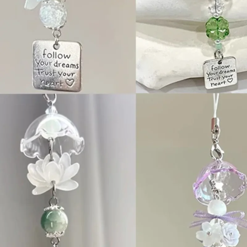 Transparent Keychain Cute Wind Chime Pendant Keyring Mobile Phone Lanyard Kawaii Bag Decorative Accessories Home Decorations