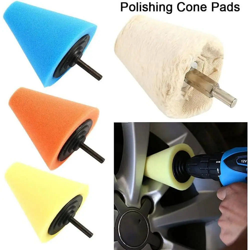 

5pcs Car Hub Beauty Details Scratches Polishing Conical Sponge Car Tyres Foam Polishing Sponge Buffing Pad Car Cone Polisher