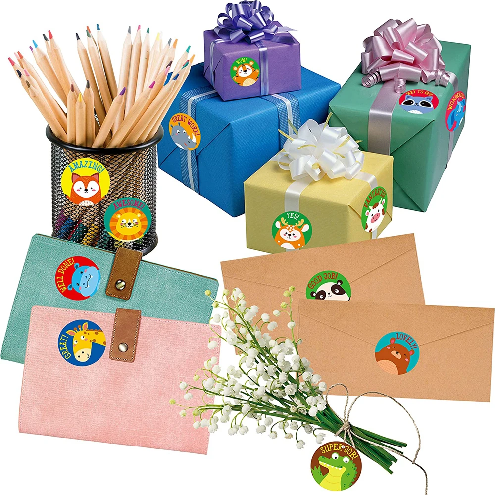 100-500 قطعة جولة الحيوان مكافأة ملصقات في 8 تصاميم الكلاسيكية لعبة العلامة للمعلم تشجيع حافز الأطفال القرطاسية ملصقا