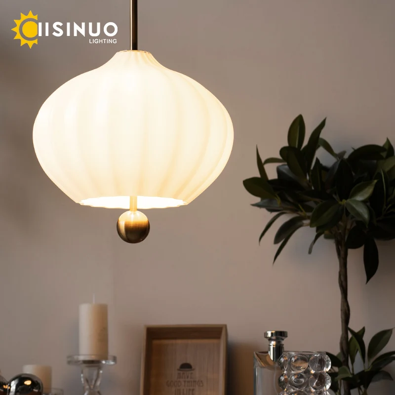 Bauhaus Style White Glass Pendant Light Vintage Handcrafted Clear Glass Shade Chandelier Adjustable Cable for Bedroom Study Home