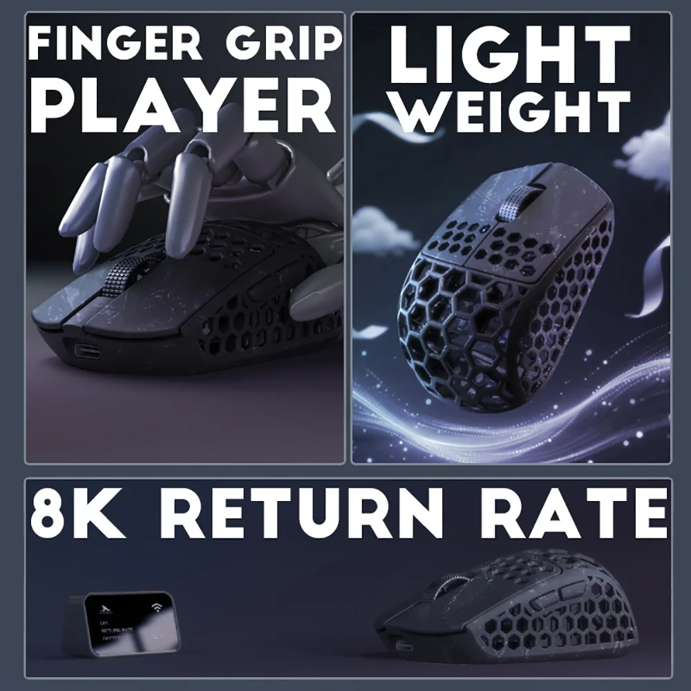 Darmoshark Gaming Mouse M5Air Forged Carbon Fiber Wireless 8K Macro Mouse 30KDPI Finger Grip Small Hand Mice 30g Lightweight