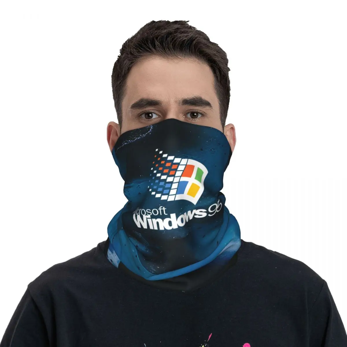 Windows 95 Man White Black Background Linux Bandana Neck Gaiter Printed Motorcycle Club Face Mask Hiking Unisex Adult All Season