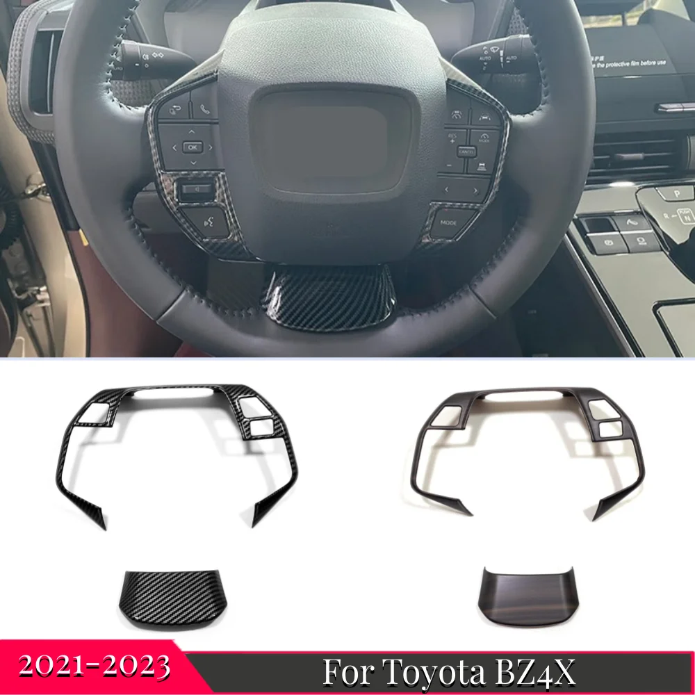 

For Toyota BZ4X 2022 2023 ABS Carbon Fiber Wood grain Steering Wheel Cover Trim Frame Car Styling Sticker Decoration Accessories