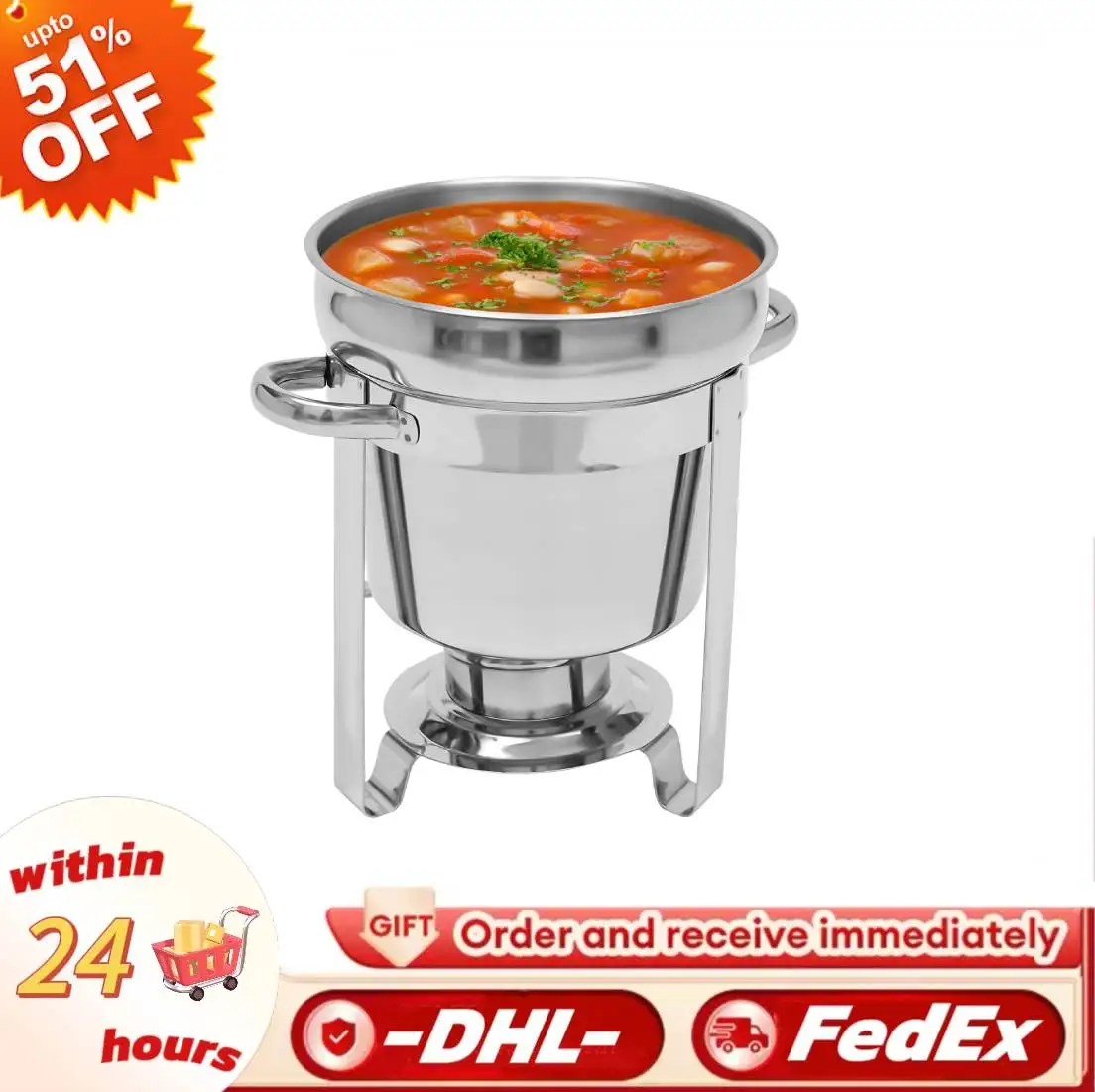 

7L 201 Stainless Steel Food Chafer 30cm Height Polished Buffet Warmer with Lid&Holder&Pan&Frame Durable for Party Catering