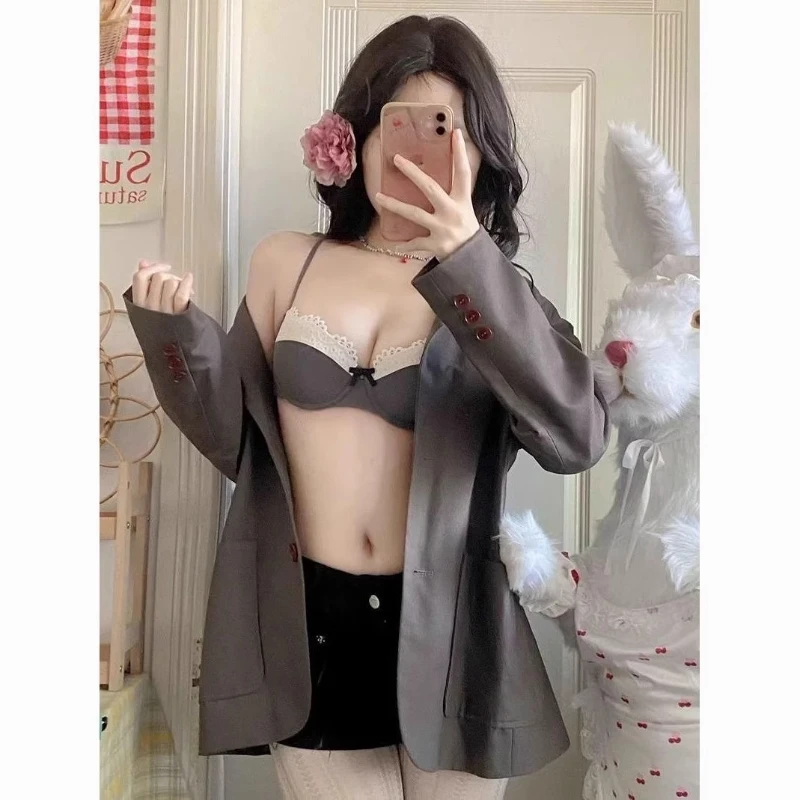 مجموعة الملابس الداخلية للسيدات على الطراز الفرنسي حمالة صدر رافعة للصدر الصغير، حمالة صدر ولباس داخلي مثيرة ومضادة للترهل، آخر 5 عناصر BANERDANNI #4