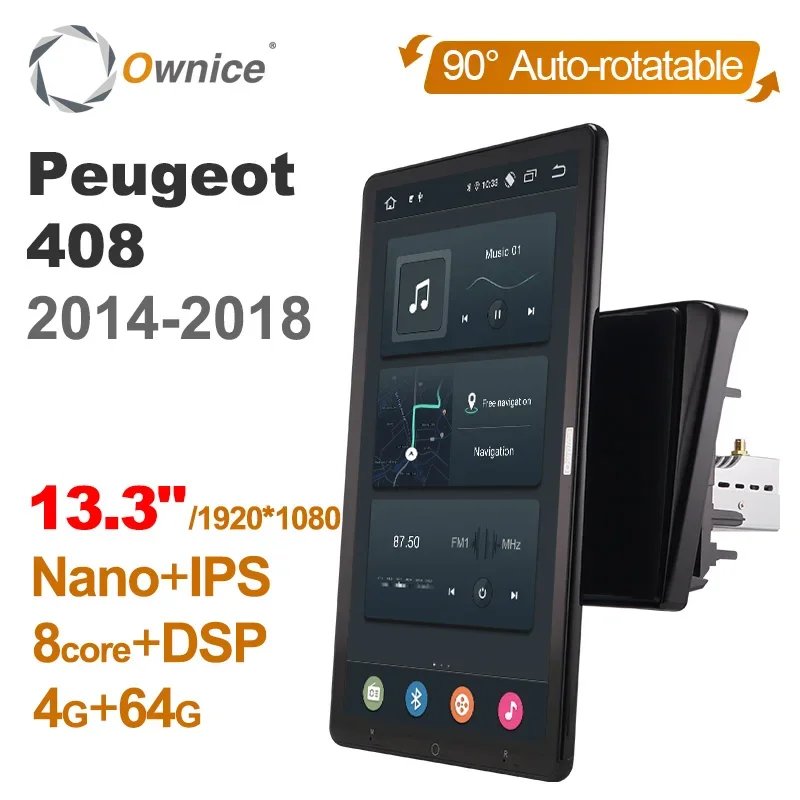 

Автомобильный DVD-плеер Tesla style PX6, 13,3 дюйма, Android 10, Автоповорот, 1920*1080, Nano DSP, GPS-навигация для Peugeot 408, 2014-2016, радио