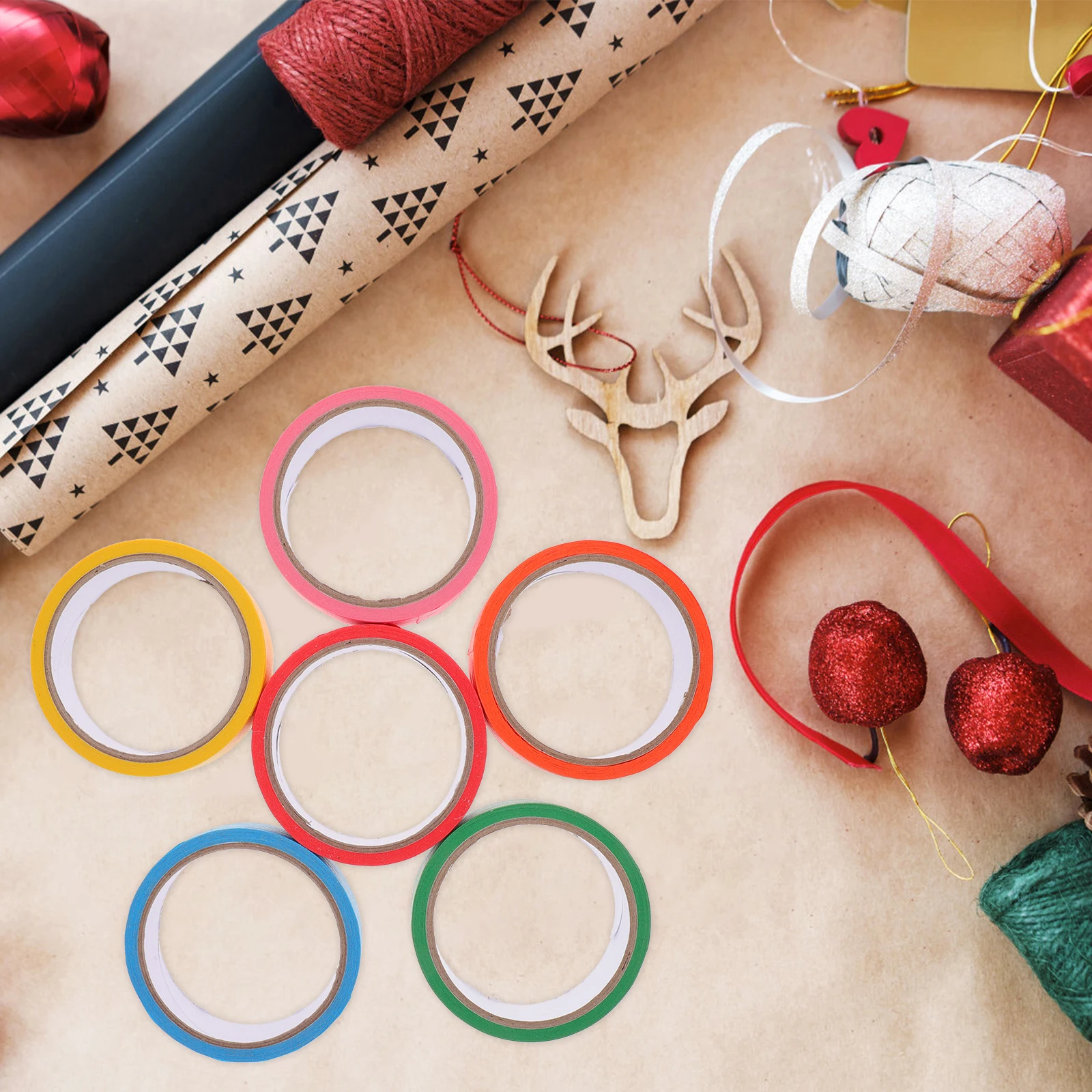 

6 Rolls DIY Rainbow Paper Tape Colorful Adhesive Decorative Tape for Handcraft Scrapbook Gift Wrapping Scrapbook Adhesive Tapes