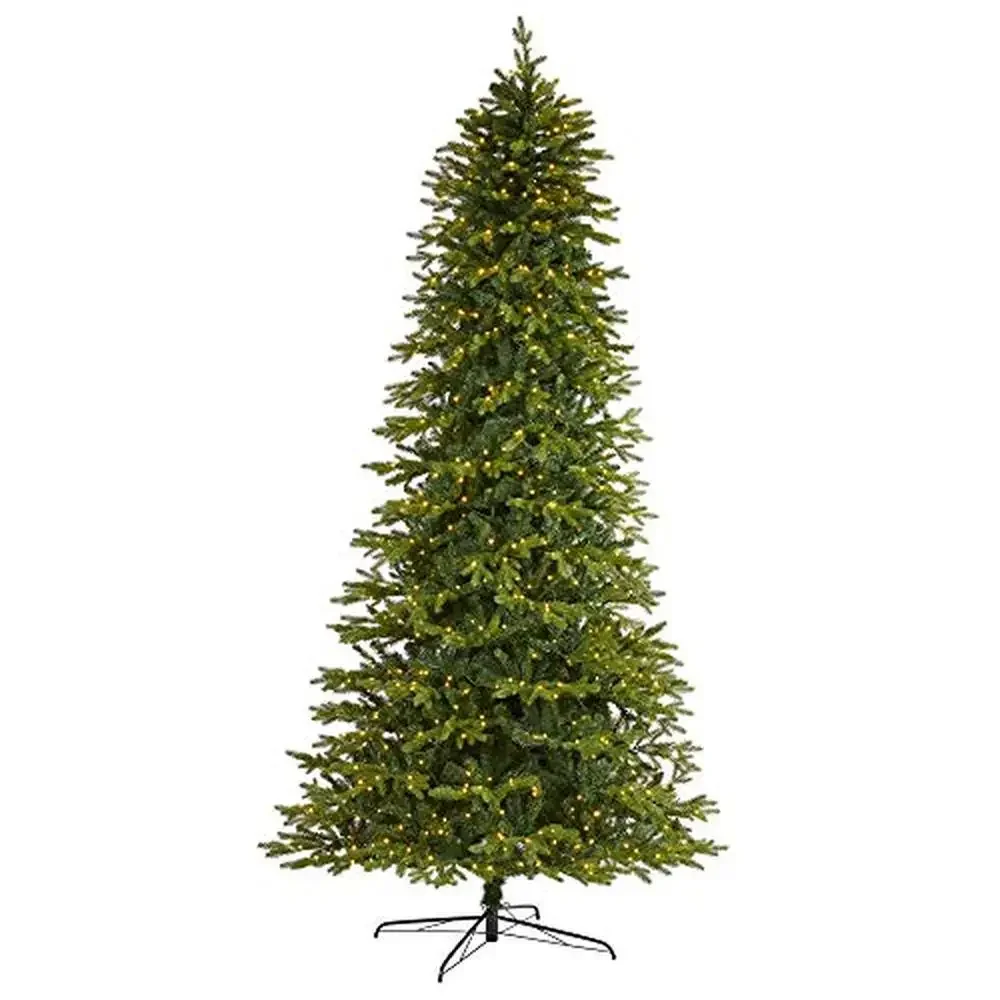 10ft. Natural Fir Artificial Christmas Tree 1050 Clear LED Lights Metal Stand 3514 Bendable Branches Easy Reshape UL Certified