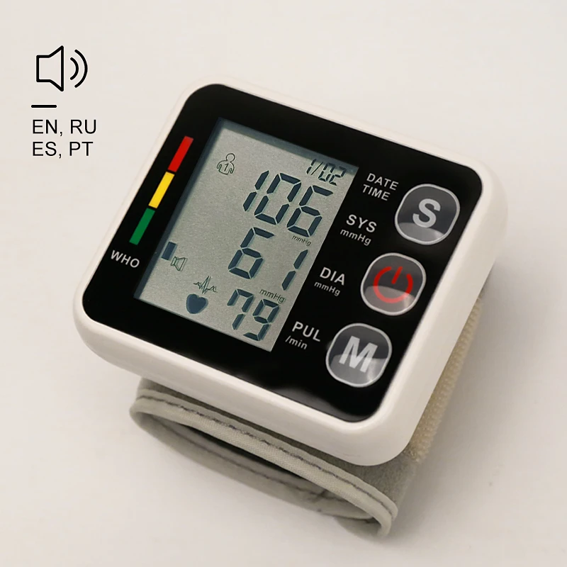 Medical Russian Wrist Digital Blood Pressure Monitor Automatic Arm Sphygmoman Tonometer Cuff Tensiometer Heart Rate Pulse Meter