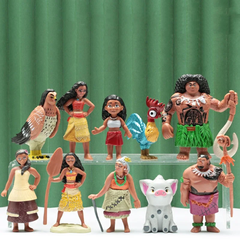 6-10 unids/set película de dibujos animados Moana figura de acción Anime Moana Maui jefe Tui muñeca figuritas modelo decoración juguetes para regalos festivos