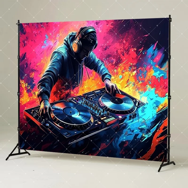 Hip Hop Music DJ Party Decoration skull Black light Neon Backdrop Aesthetics Fluorescent Vibrant Photography Background Studio view 4