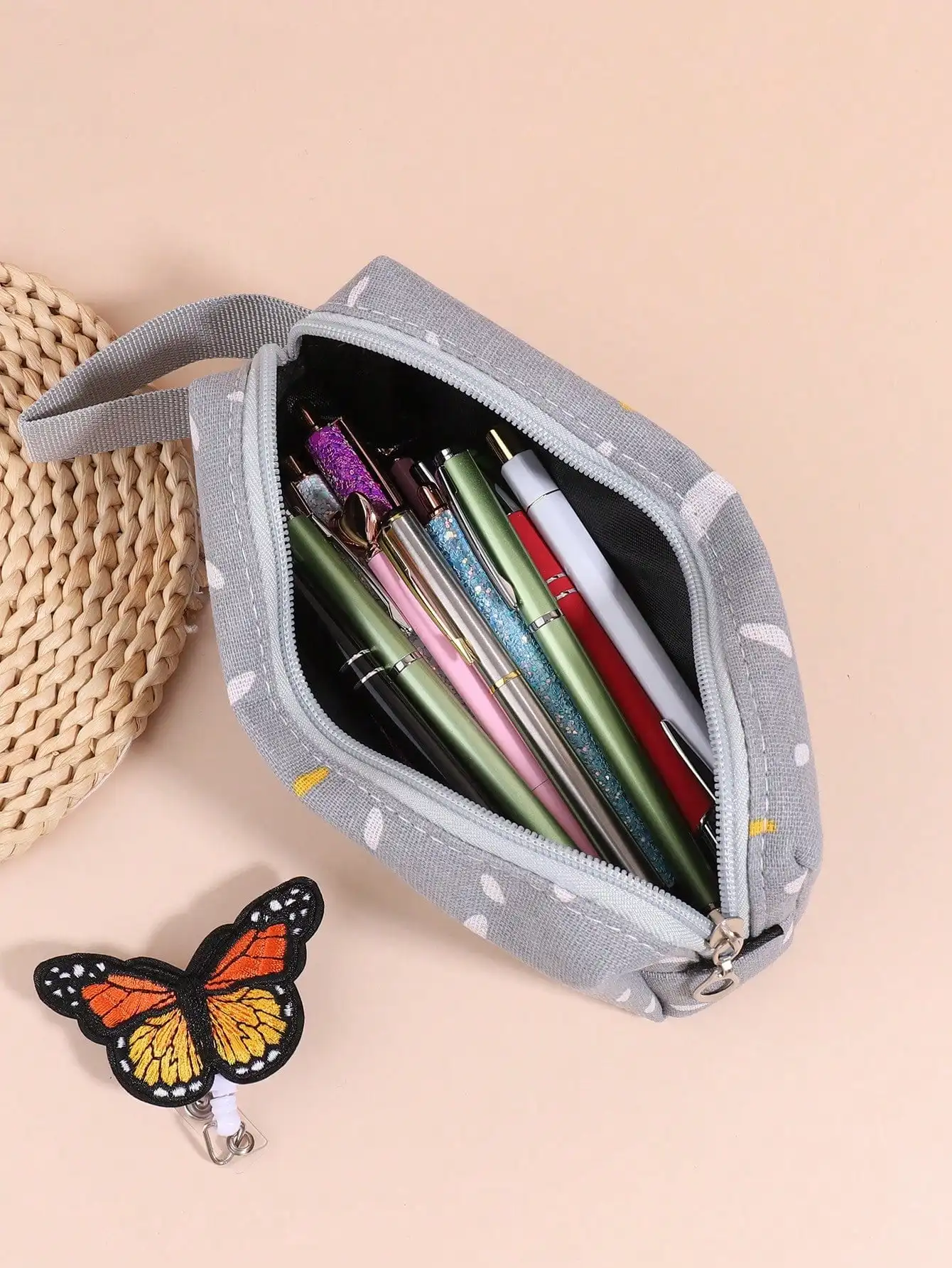 

Маленькая свежая сумка для ручек в горошек, портативный милый пенал, многофункциональная сумка для хранения канцелярских принадлежностей, школьный органайзер для студентов