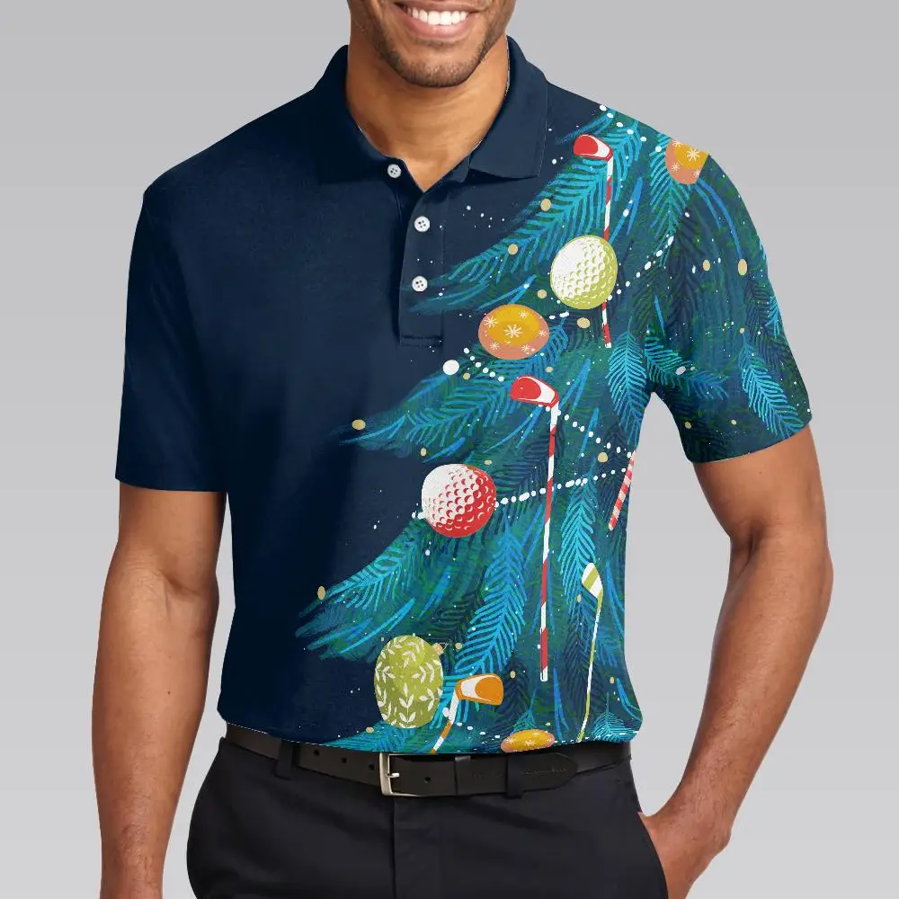 Christmas Golf Polo Shirt, Holiday Tree All-over Print, Xmas Golf Ball Ornament Design,Festive Gift for Golfer 2026