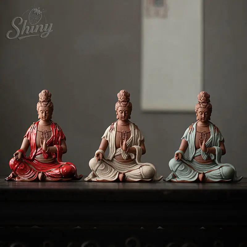 

22cm Ceramic Water Moon Comfortable Guanyin Buddha Statue Chinese Zen Decor Goddess Statue
