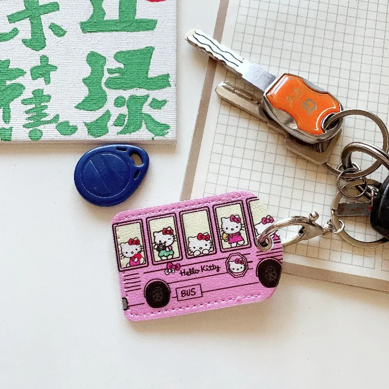 Kawaii Hello Kitty Hanging Id Card Holder Student Animation Anti Loss Credit Card Anime Protective Cover Key Chain Bag Pendant view 3