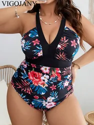 VigoJany 2025 Print Strapped Plus Size Swimwear Women Sexy Push Up Large One Piece Swimsuit Back Cross Chubby Big Strój kąpielowy