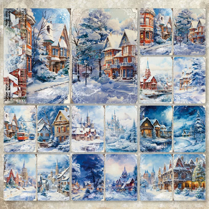 KLJUYP 8sheets A5 Size Winter House Scrapbooking patterned paper Fancy Card Pack Light weight Craft Paper Card