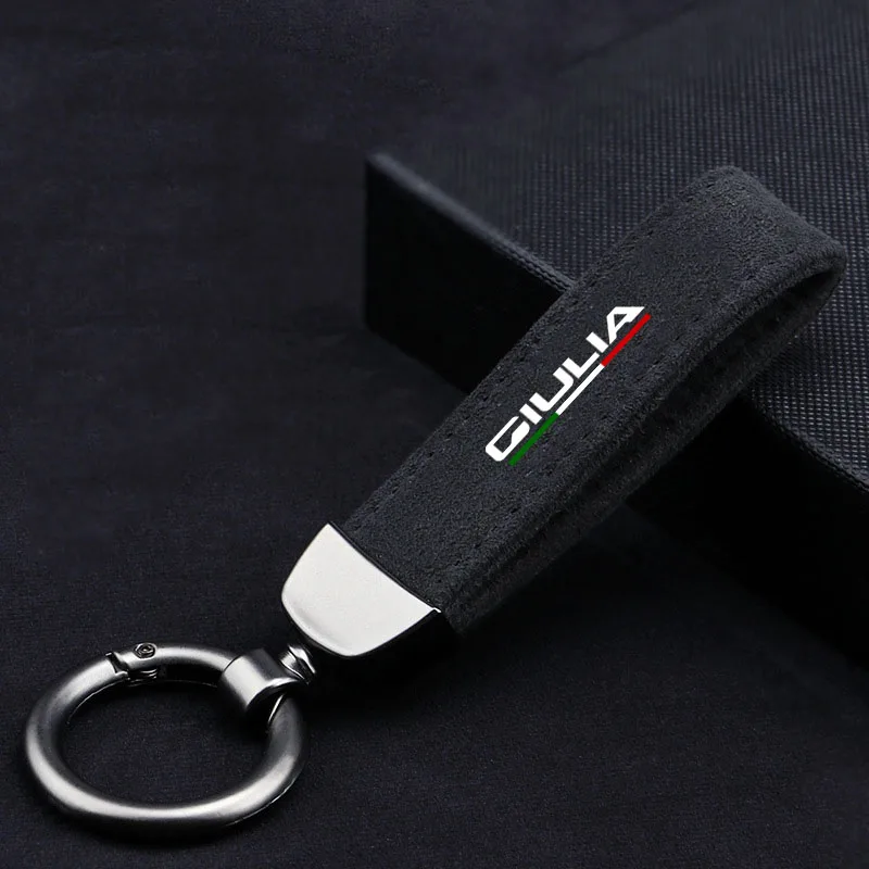 

Anti-lost Metal Keychain Buckle Suede Leather Car Styling keychain For Alfa Romeo Sportiva Giulia Giulietta 159 156 MITO Stelvio