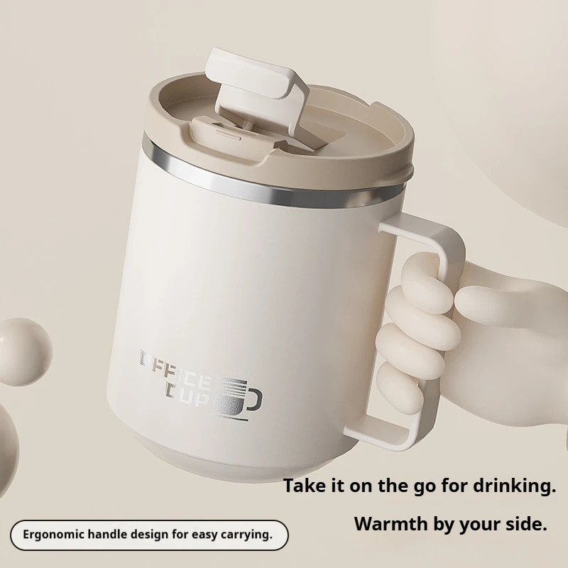 كوب قهوة معزول بجدار مزدوج من الفولاذ المقاوم للصدأ سعة 480 مل مع مقبض يحافظ على كوب حراري بارد وسرارة كوب شرب مانع للتسرب