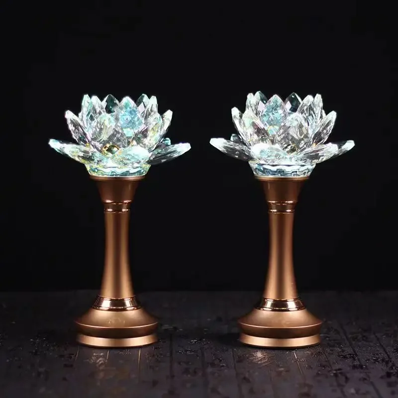 Buddhist item Led Colorful Crystal Glass Lotus Lamp for Buddha Light 7 colors can be fixed Buddhist lantern change color A pair