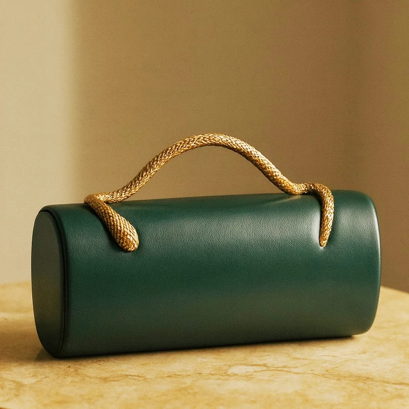 

Vintage Round Box Type Evening Clutch Bags For Women Luxury Designer Handbags Purses 2026 New In PU Metal Handle Chain Shoulder