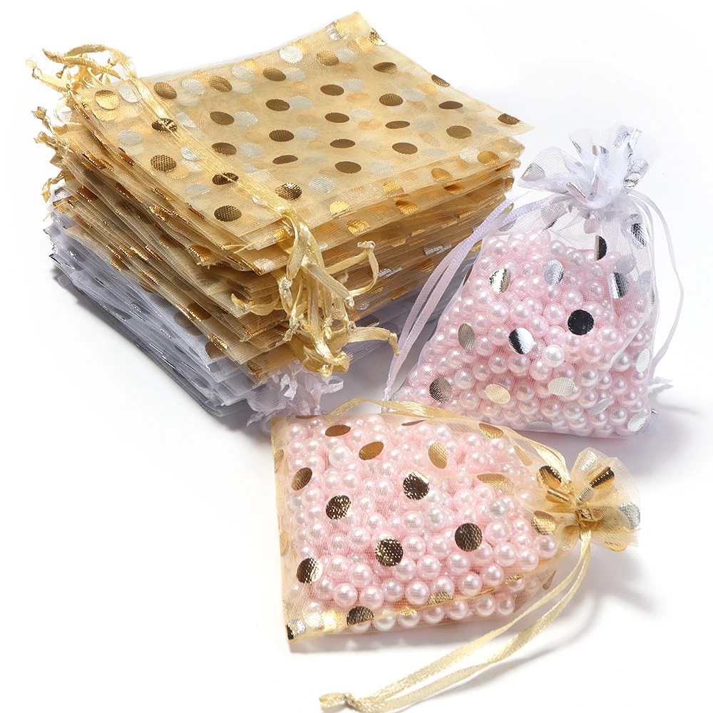 10Pcs 9x12cm Organza Drawstring Gifts Bag Round Point Star Pattern Colorful Jewelry Packaging Bags Transparent Storage Pouches