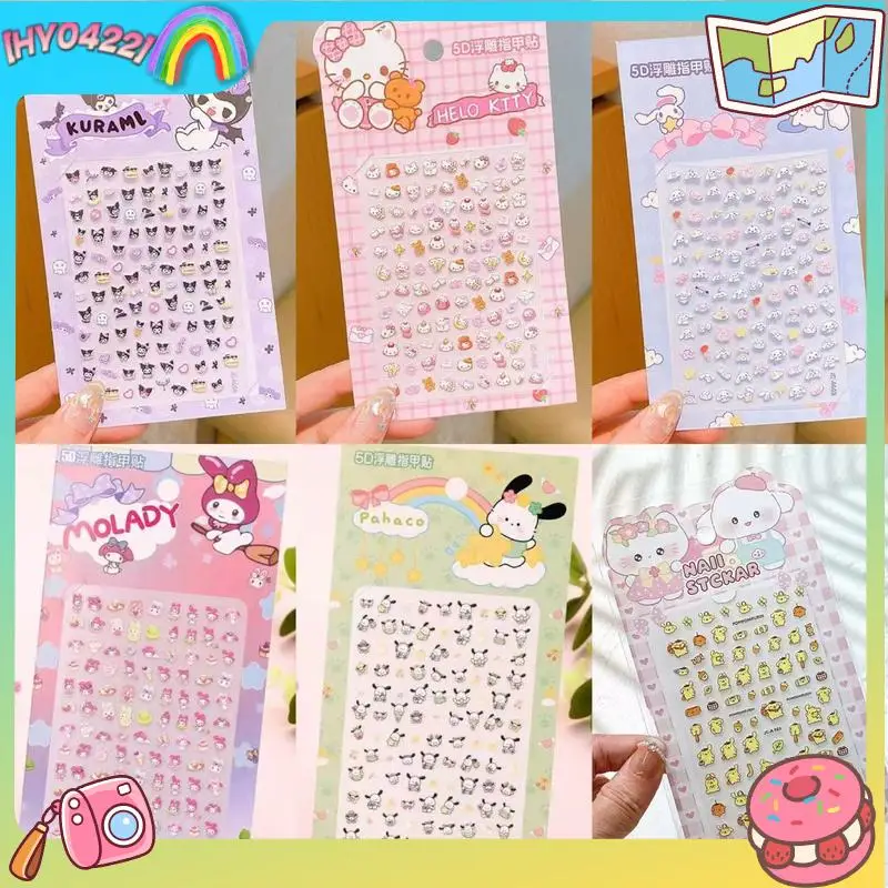 

Luminous Version 5d Embossed Cartoon Nail Art Stickers Kids Cute Cinnamoroll Kuromi Multi Style Toy Stickers For Toddler Girls